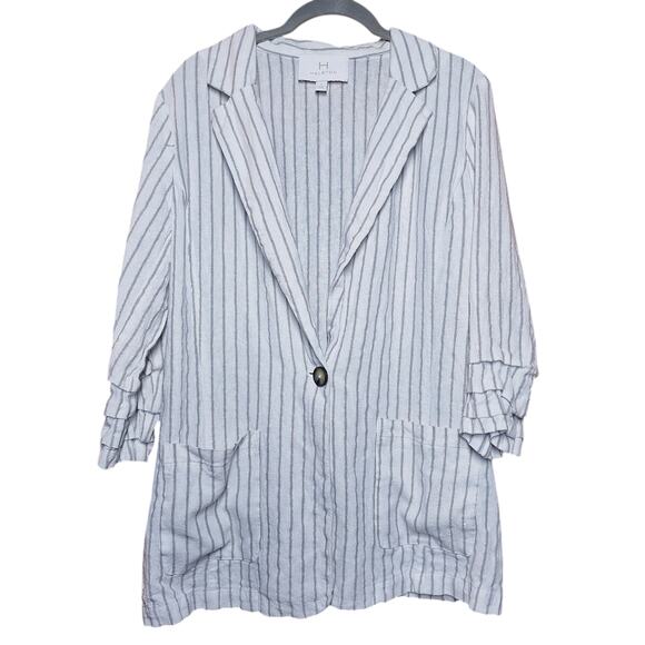 Halston Linen blend striped lightweight blazer jacket 3/4th business casual - Picture 5 of 7